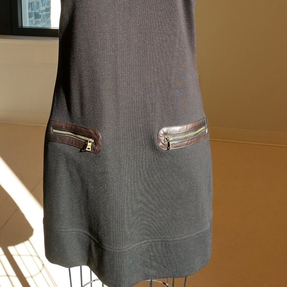 Black Knit Short Shift Dress with Brown Faux trim - Picture 5 of 6